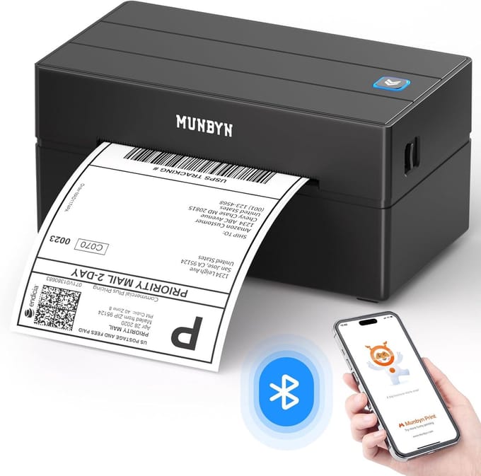 Labelprinter Bluetooth en USB – Thermische Verzendlabel Printer – 203 DPI – 4x6 Verzendlabels – Zwart