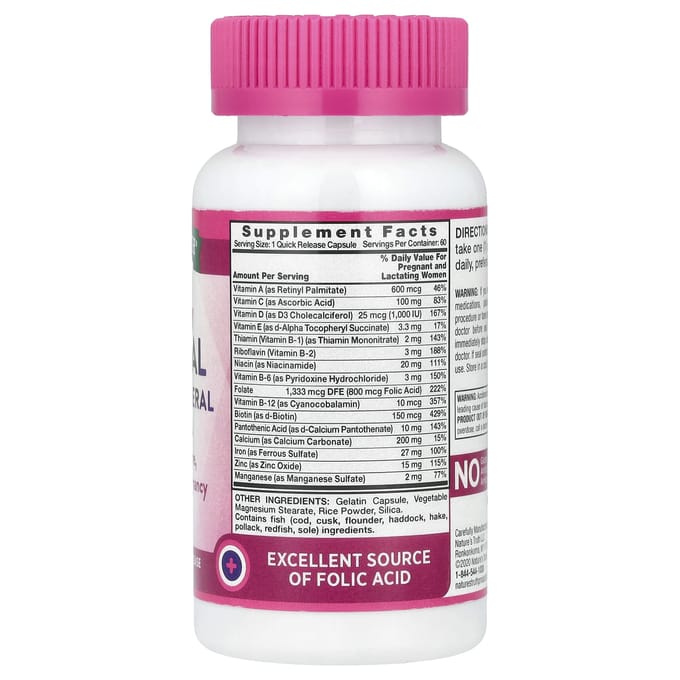 Nature's Truth, Formule Prénatale de Vitamines et Minéraux, 60 Capsules à Haute Puissance et à Libération Rapide