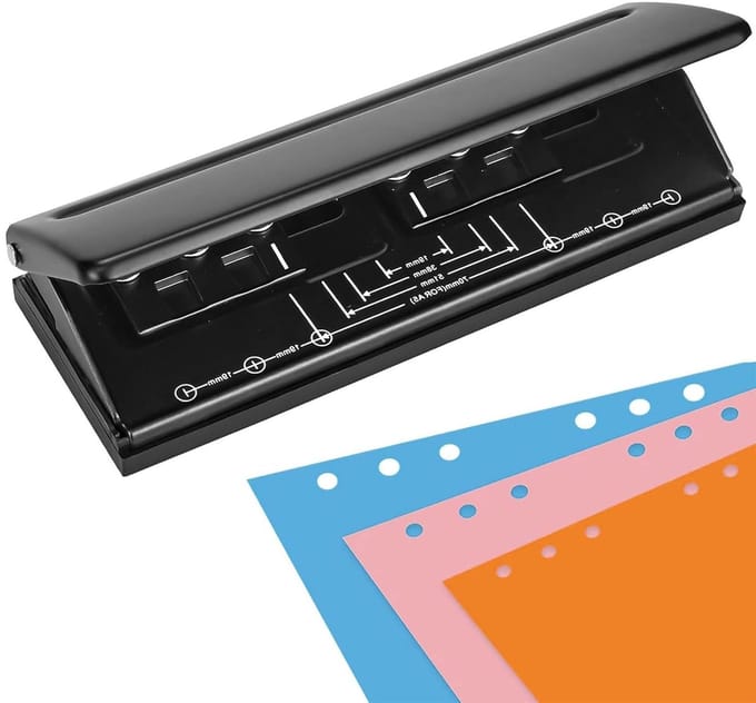 Verstelbare 6-Hole Paper Hole Punch voor A4 A5 A6 A7 B5 - 4-Gats Perforator met Vergrendeling en 6 Bladen Capaciteit