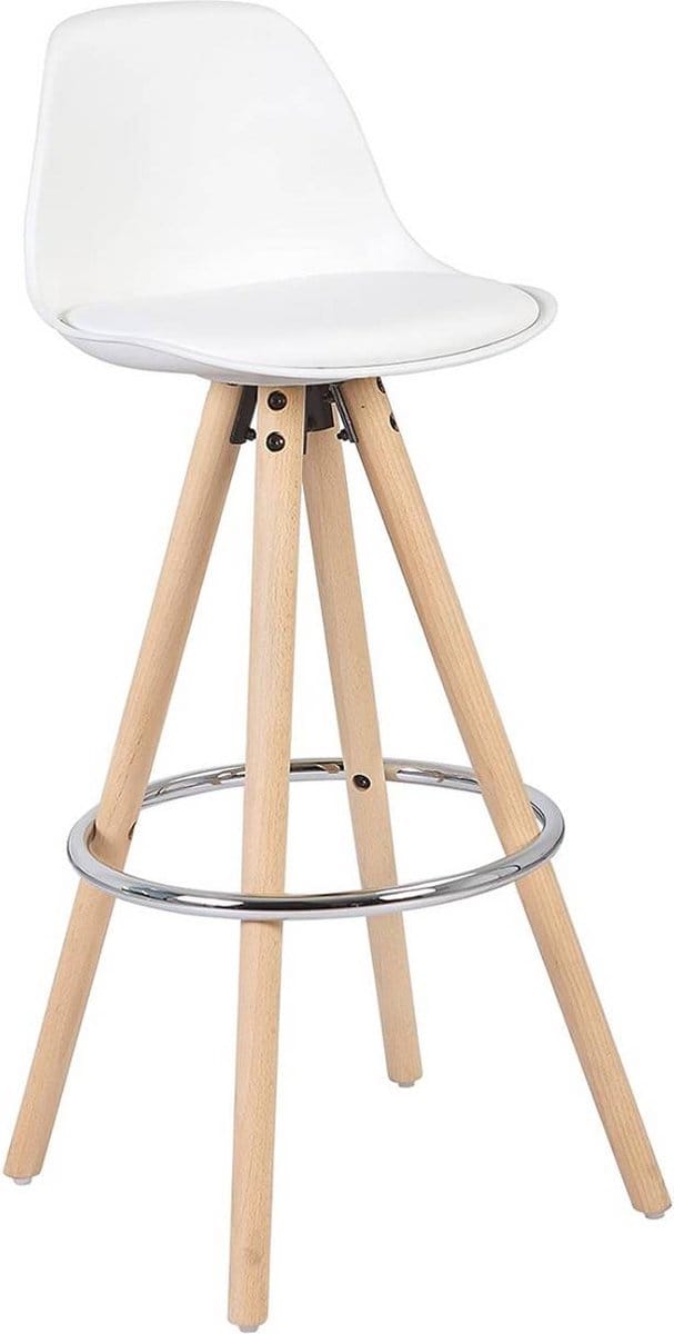Hoge Barkruk - Zithoogte 75cm - Wit - Kunstleer - Met rugleuning - Set van 1