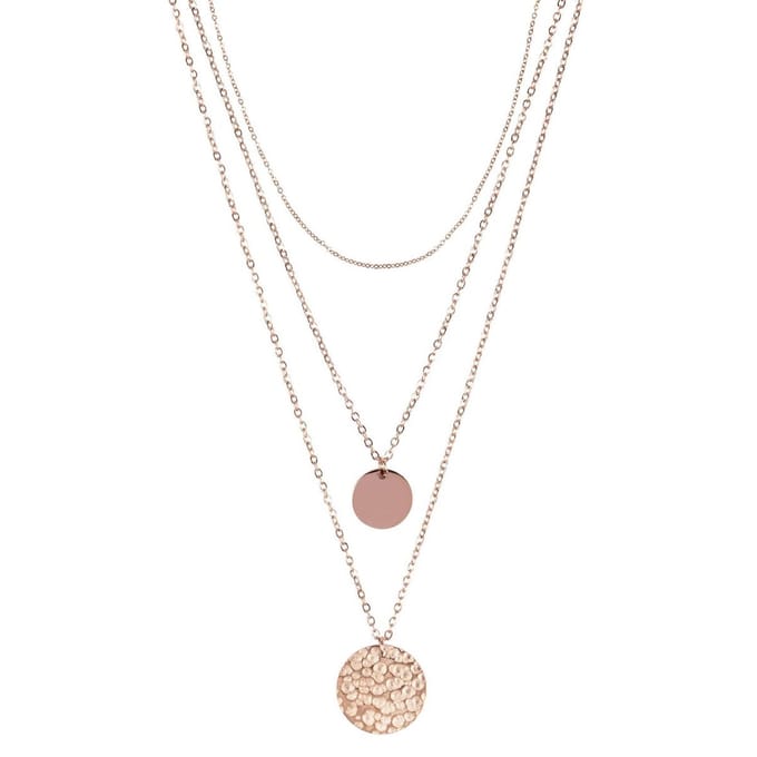 Chic by Lirette - Ketting 3-laags Muntjes Gehamerd RVS-rosegoud