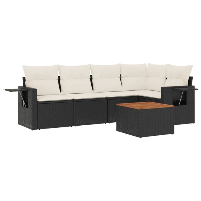 vidaXL - 6-delige - Loungeset - met - kussens - poly - rattan - zwart