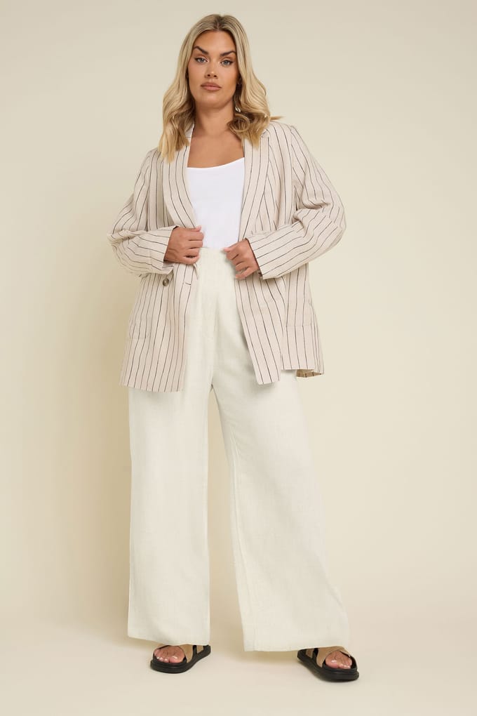 Yours Naturel Bruin Plooibroek Van Linnen Size 46