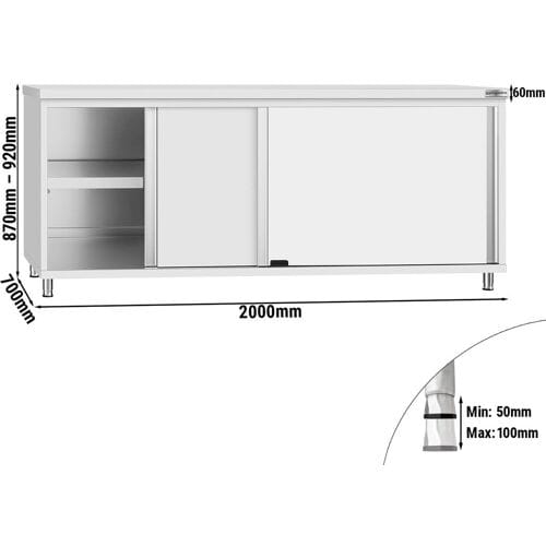 GGM Gastro RVS Werkkast ECO - 2000x700mm - met 2 schuifdeuren zilver