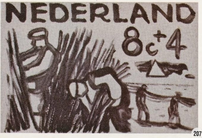 Briefkaart met afbeelding Deltawerken – Rijshoutwerkers over postzegel