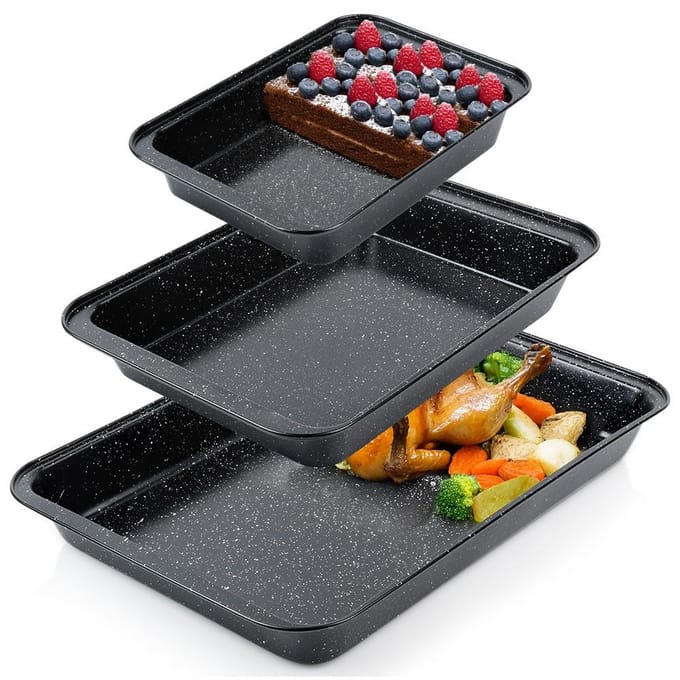 Braadslede Graniet 28x19 / 37,5x25,5 / 47,5x32 cm 3 stuks - Ovenschaal - Braadpan