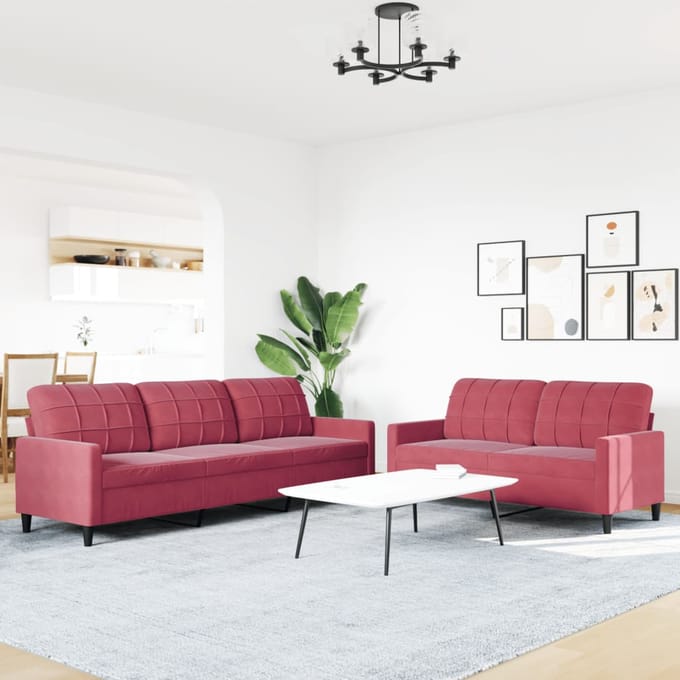 vidaXL - 2-delige - Loungeset - met - kussens - fluweel - wijnrood