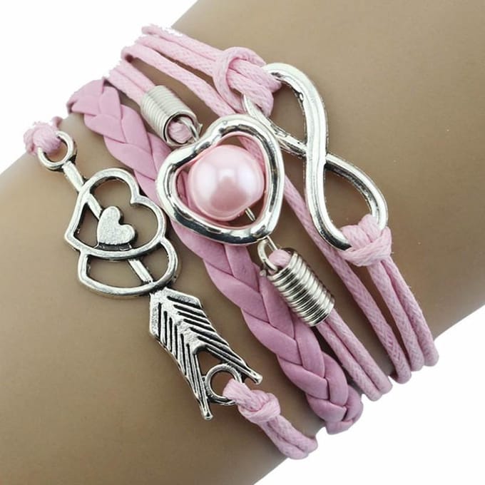 Fako Bijoux® - Multi Armband - Infinity Hart Cupido - Roze