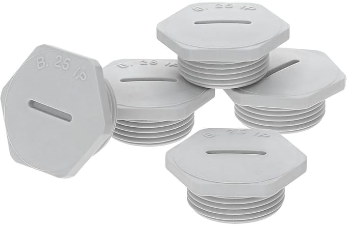 5 stuks Kalitec G4616009 PG16 afdichtpluggen, kunststof, zeskantig, lichtgrijs