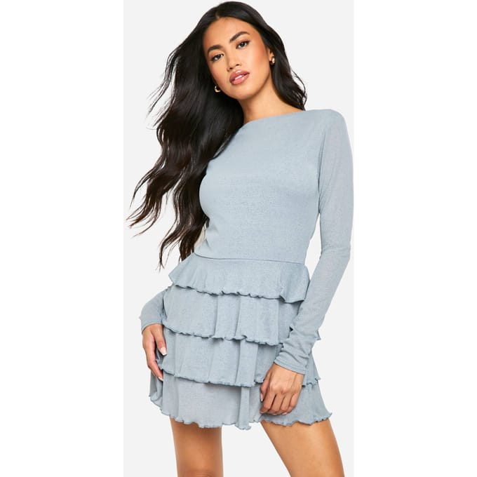 boohoo Dames Ruffle Layered Hem Mini Dress | Grijs | Maat: 36
