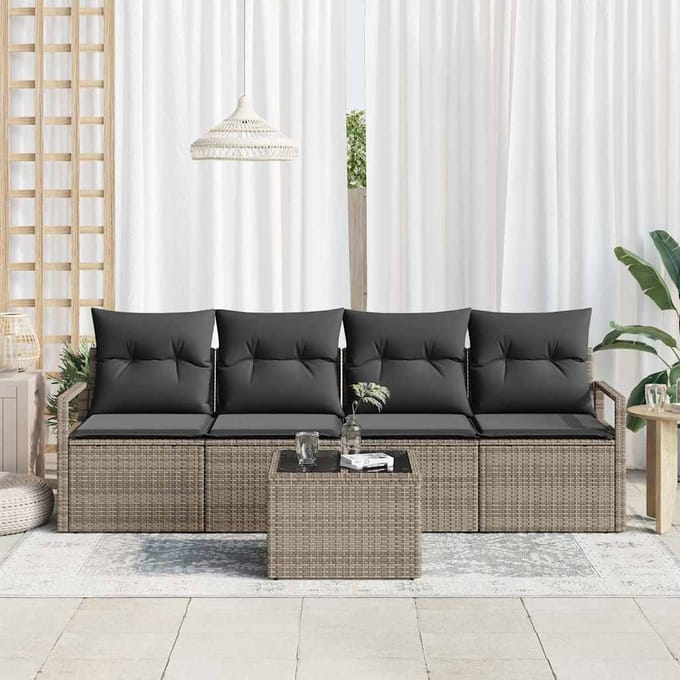 vidaXL - Bankstel - 5 - st - 4-Aantal - zitplaatsen - Grijs - poly - rattan
