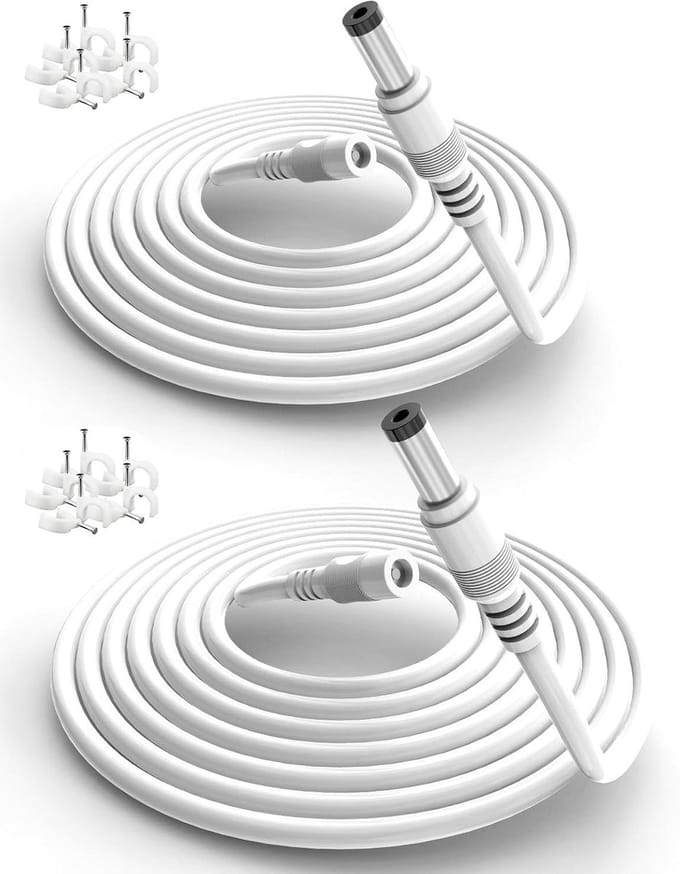 10 Meter Verlengkabel voor CCTV Camera's en DVR, 12V Netvoeding, TV-Box - 2-Pack - Wit
