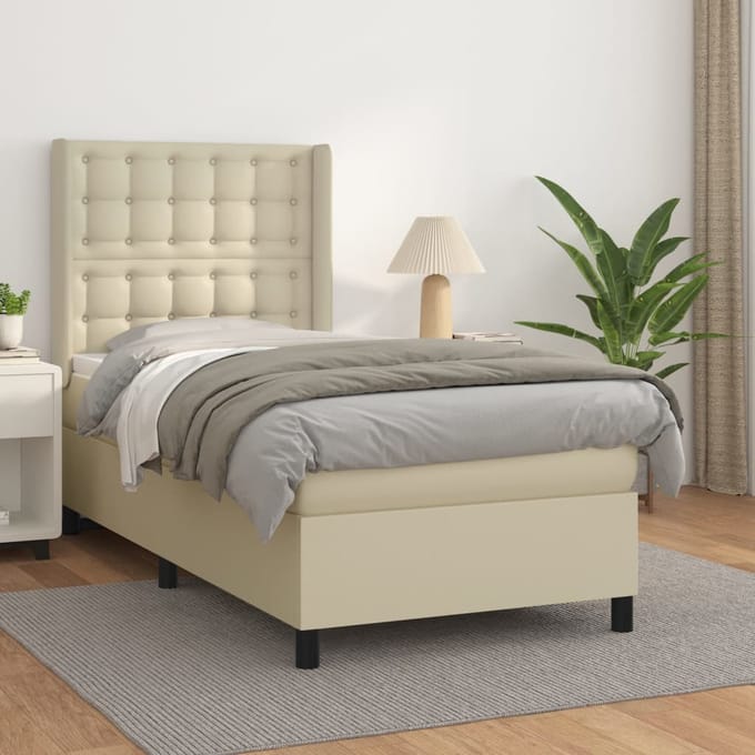 vidaXL - Boxspring - met - matras - kunstleer - crèmekleurig - 80x200 - cm