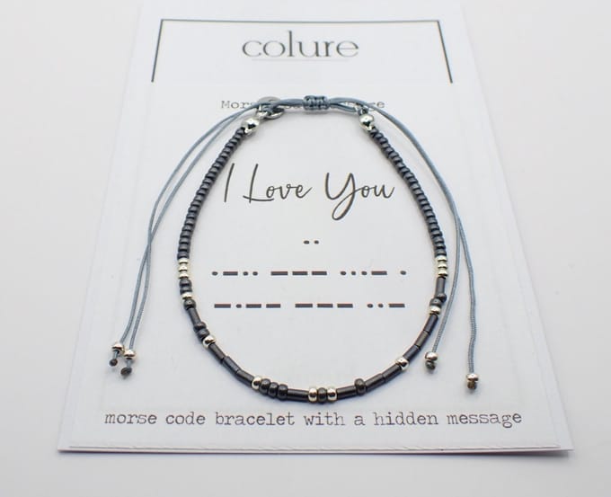 Colure® morse code armband glanzendgrijs I Love You