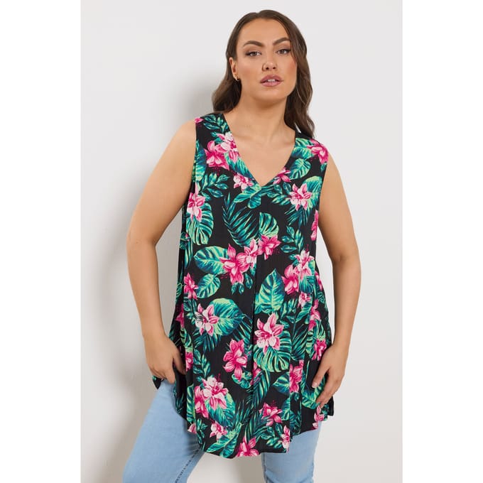 Yours Zwarte Tropische Voorvesttop Size 44