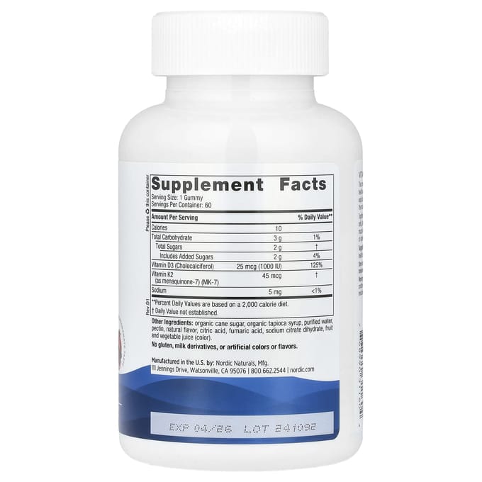 Vitamine D3 + K2 Gummies, Granaatappelsmaak, 60 Gummies