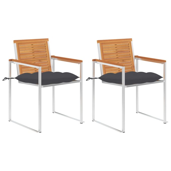 vidaXL - Tuinstoelen - 2 - st - met - kussens - massief - acaciahout - en - staal