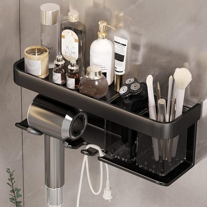Föhnhouder Wanddroger Wieg Stijltangstandaard Haardroger Organizer Box Wc-ventilatorhouder Plank Badkameraccessoires gray