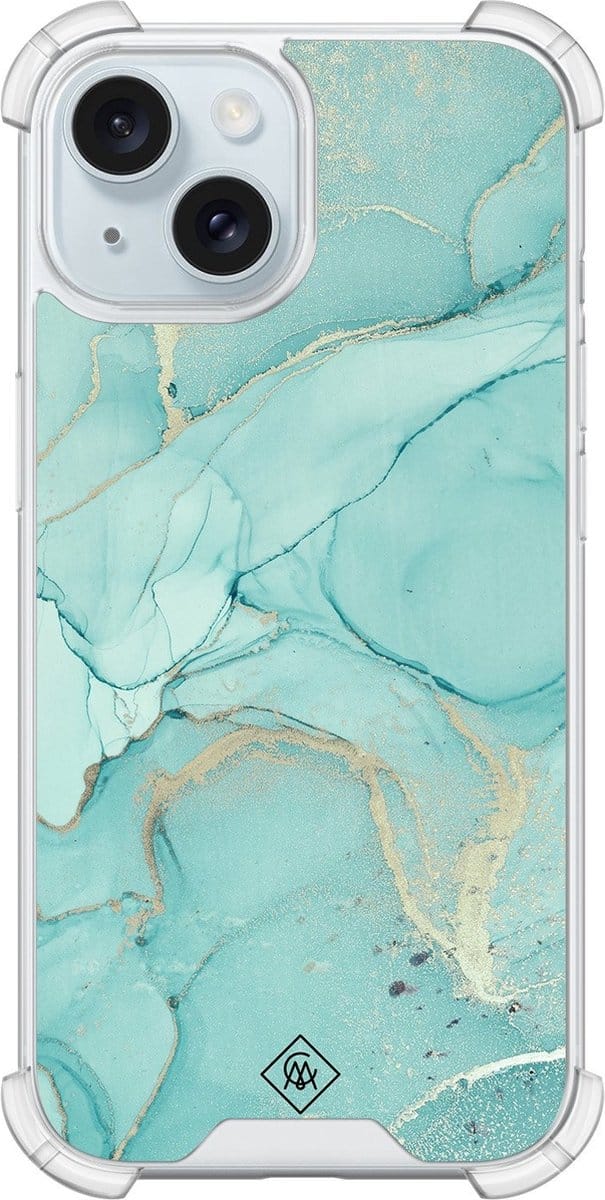Casimoda® hoesje - Geschikt voor iPhone 13 - Marmer mint groen - Shockproof case - Extra sterk - Siliconen/TPU - Mint, Transparant