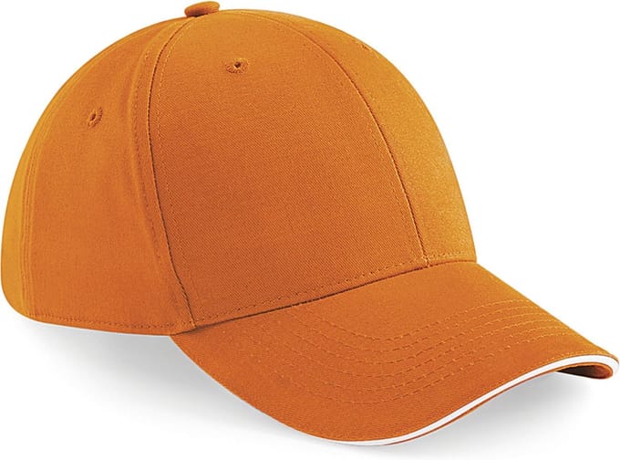 Beechfield Pet - oranje met wit - 6 panel baseballcap - volwassenen - katoen