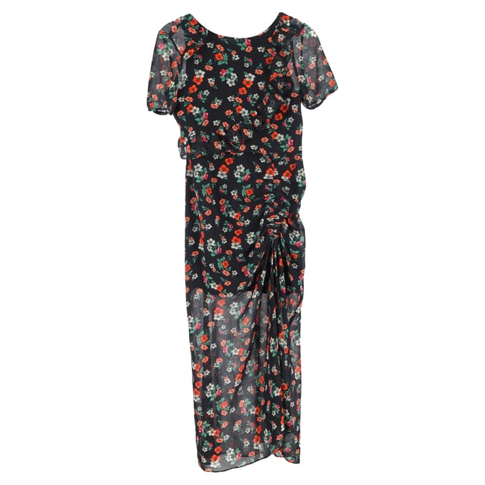 Maje Rancho midi-jurk met ruches en bloemenprint in veelkleurige chiffon