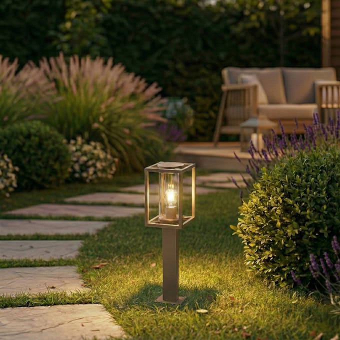 Lucande - Tuinpad verlichting - 1licht - Aluminium, glas - H: 60 cm - E27 - bruin
