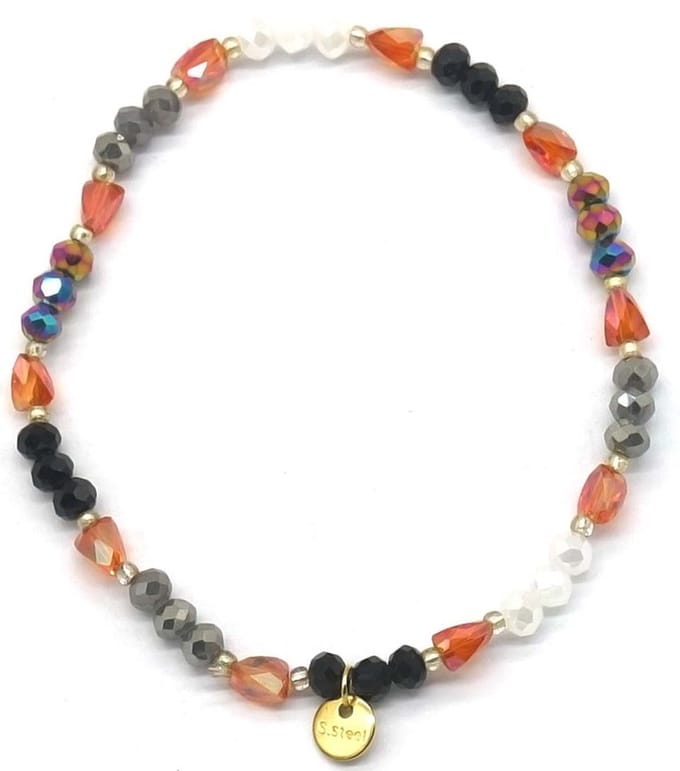 Armband Dames - Glaskralen en RVS - Elastisch - Multicolor