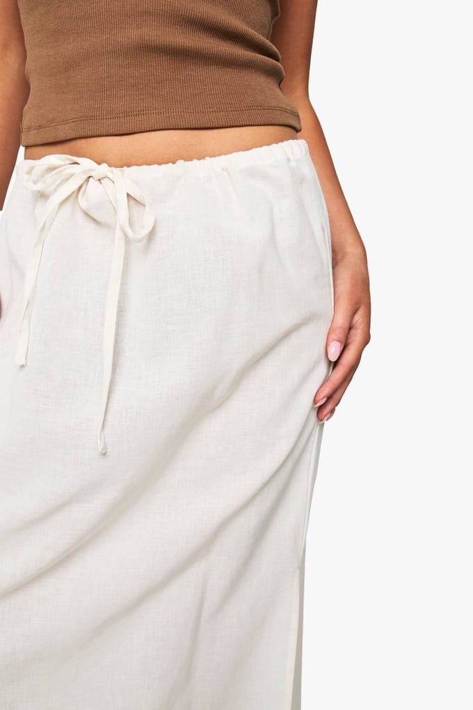 boohoo Dames Linnen maxi-rok met trekkoord | Stone | Maat: 10