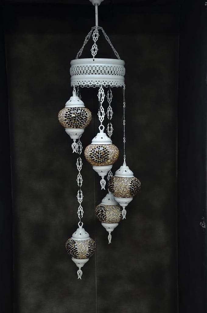 Anatolia hanglamp - mozaïek bruin glas - 5 bollen - E-14 fitting - uniek design