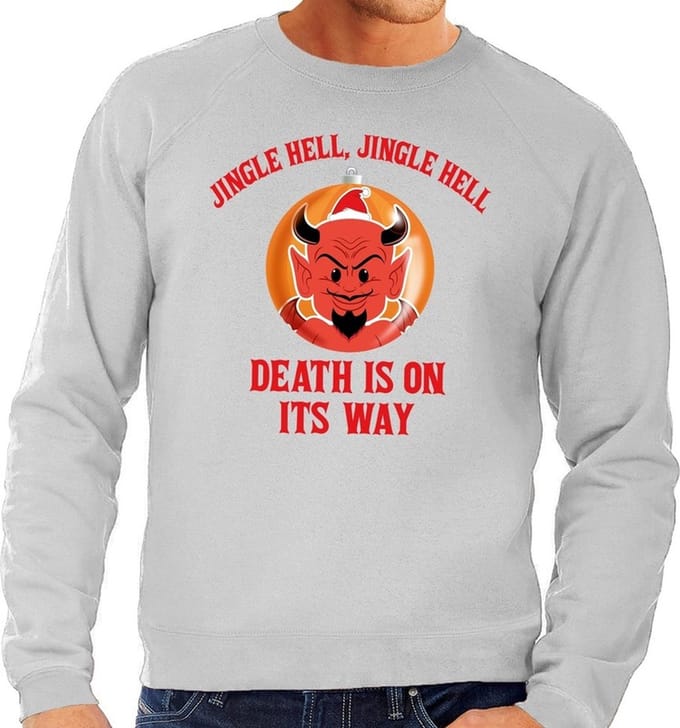 Foute kersttrui / sweater voor heren - grijs - Duivel Jingle Hell S