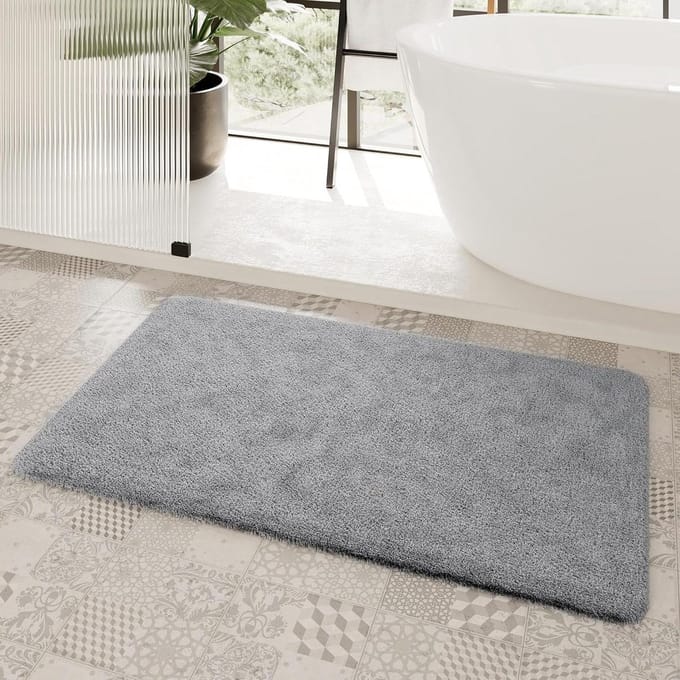 Porto Azzurro Bath Mat, Fluffy Soft Pile, Non-Slip and Washable, 80 x 150 cm, Medium Grey