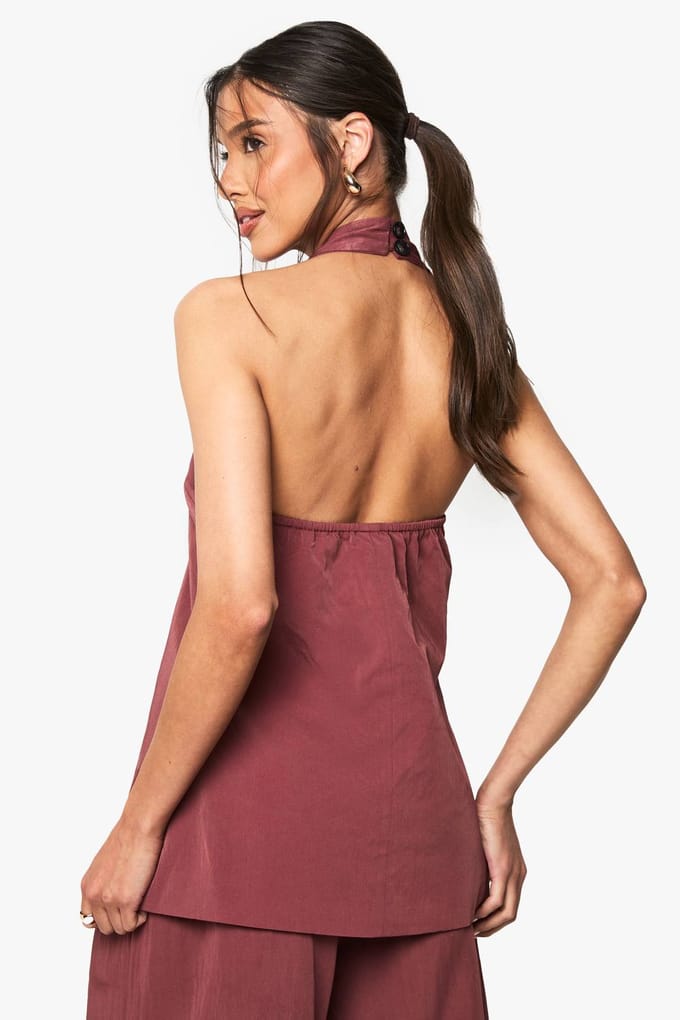 boohoo Dames Halternek Lang gesneden Getailleerd Vest | Mahonie | Maat: 40