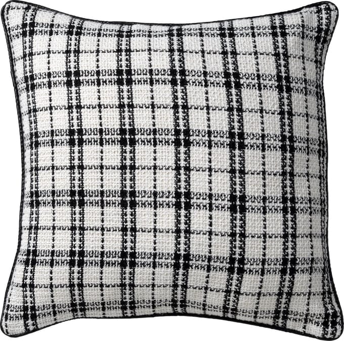 Dutch Decor MILOU - sierkussen 45x45 cm - geruit - Snow White - wit, zwart - Inclusief binnenkussen