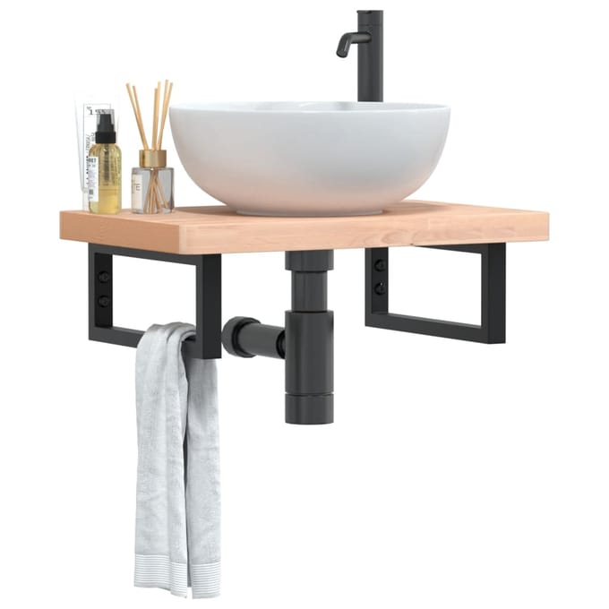 vidaXL - Badkamer - wandschap - staal - en - massief - beukenhout
