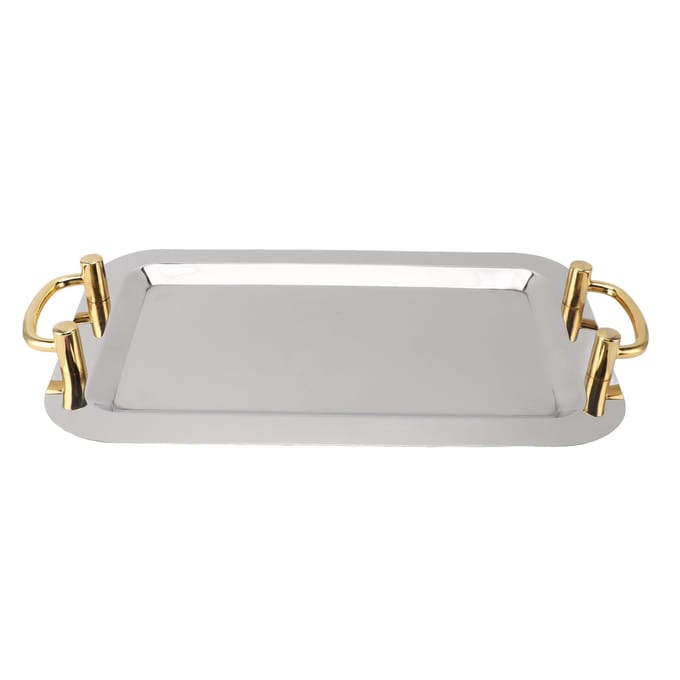 Plateau de Service en Acier Inoxydable Exquis Élégant Surface Miroir Poignée de Transport Dorée Acier Inoxydable 304 Rectangular (Length 16.9in) gray