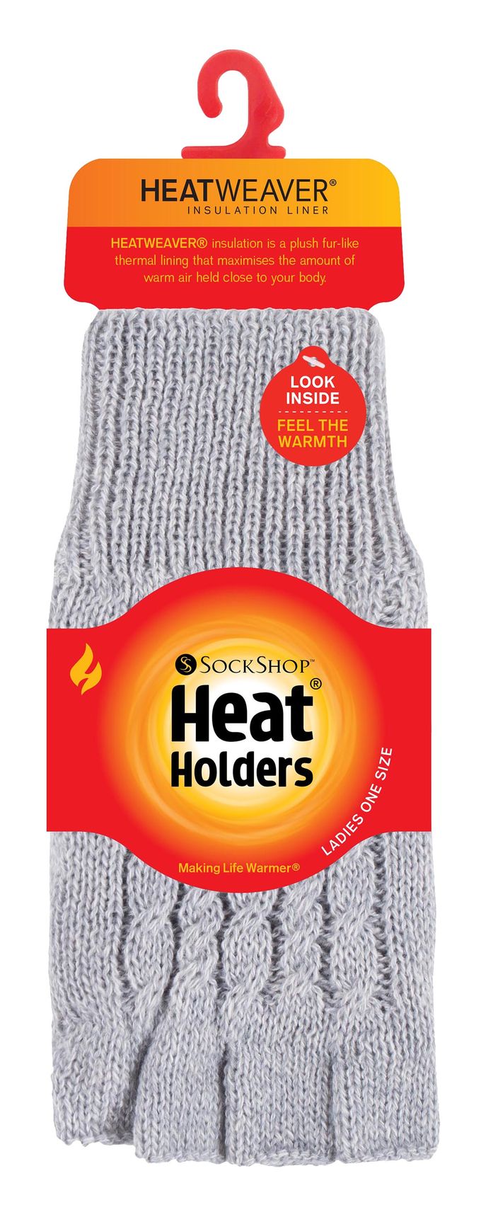 Heat Holders - Kabelgebreide dameshandschoen zonder vingers - Lichtgrijs