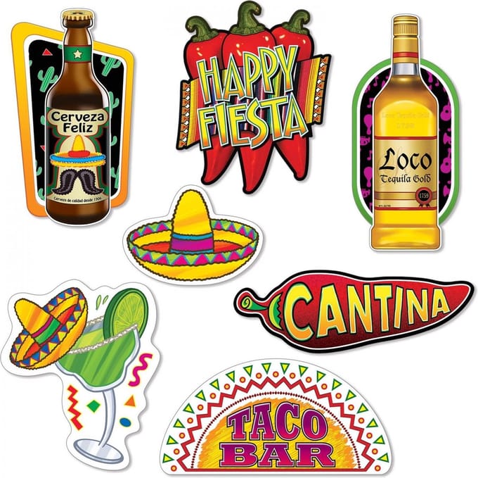 360 DEGREES - 7 kartonnen Mexicaanse Fiesta cutouts