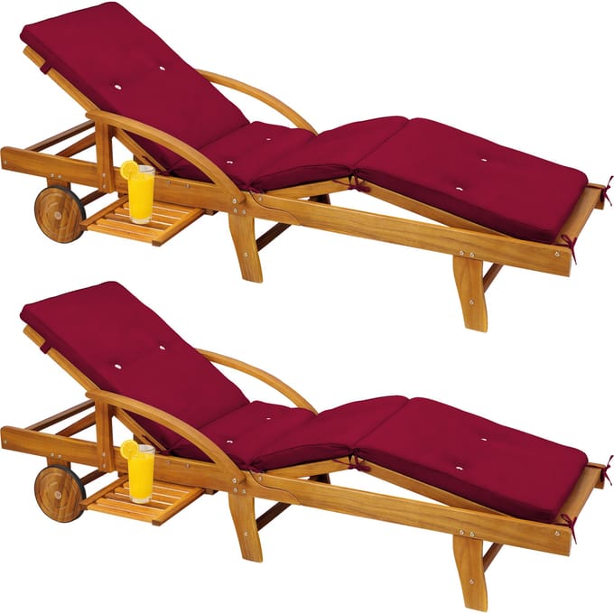 Ligbed Tami Sun® Set van 2 acaciahout incl kussen Rood