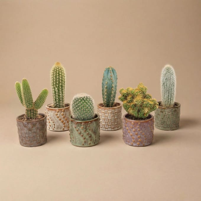 Cactus Set van 6 in Keramische Mini Potjes Madrid - ↑ 8–12 cm