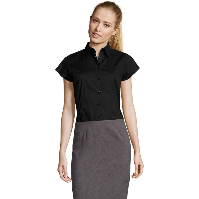 SOLS Dames/Dames Excess Stretch Blouse met Korte Mouwen (Zwart)