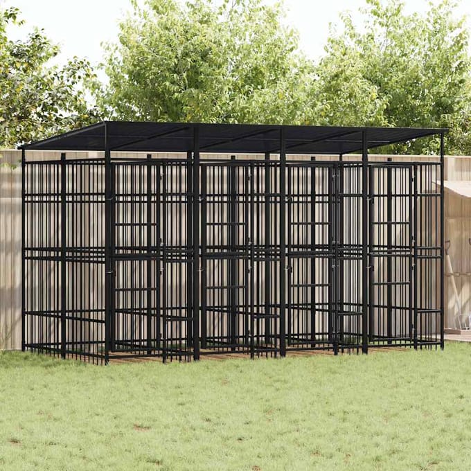 vidaXL - Hondenkennel - met - dak - 7,37 - m² - staal