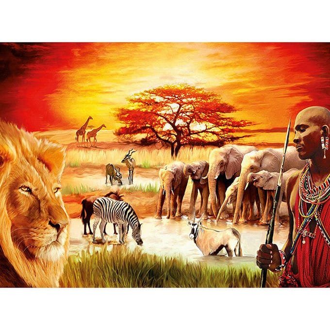 Peinture diamant 5D, point de croix, broderie faite à la main, éléphant africain, décoration d'intérieur 40X50CM yellow
