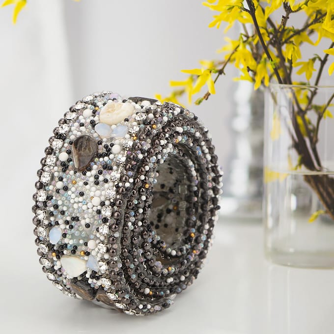 Rouleau de ruban décoratif en maille diamantée de 2,5 cm pour décoration de chaîne et strass (#06) noir