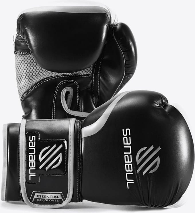 Sanabul Essential Gel Bokshandschoenen - Zwart, Zilver 16 oz