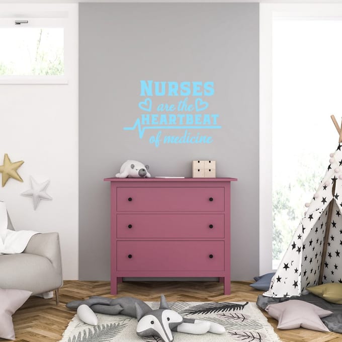 Muursticker - Nurses Are The Heartbeat - 40,6 x 59,5 - Licht Blauw