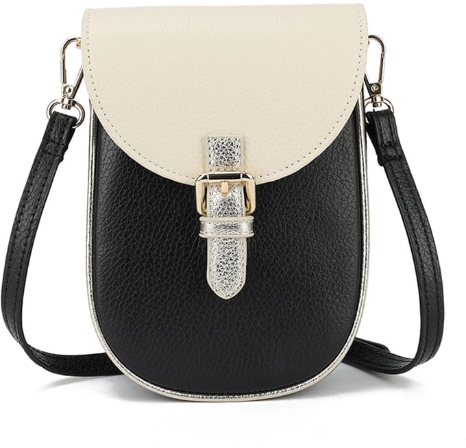 Giuliano lederen schoudertas Melody - Made in Italy - Zwart beige