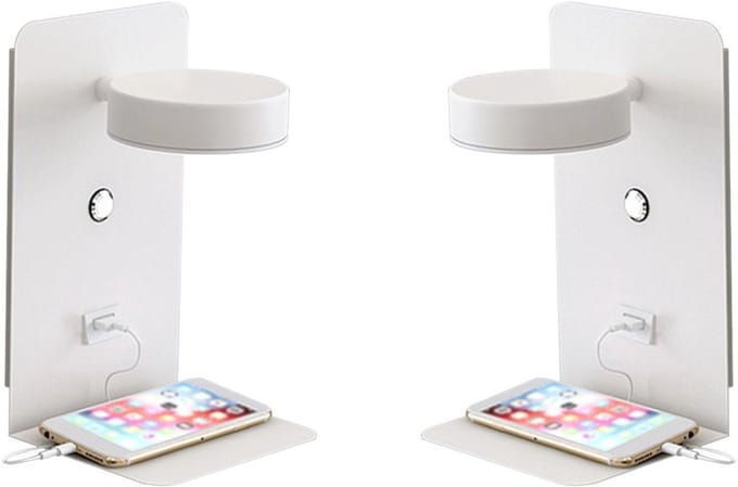 Set van 2 LED wandlampen met planchet, draaibare verlichting en usb aansluiting wit