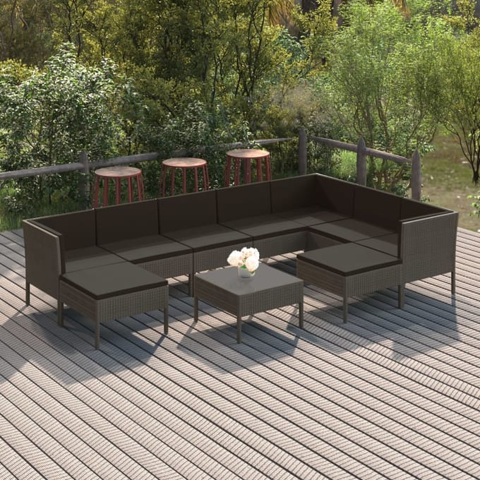 vidaXL - 10-delige - Loungeset - met - kussens - poly - rattan - grijs