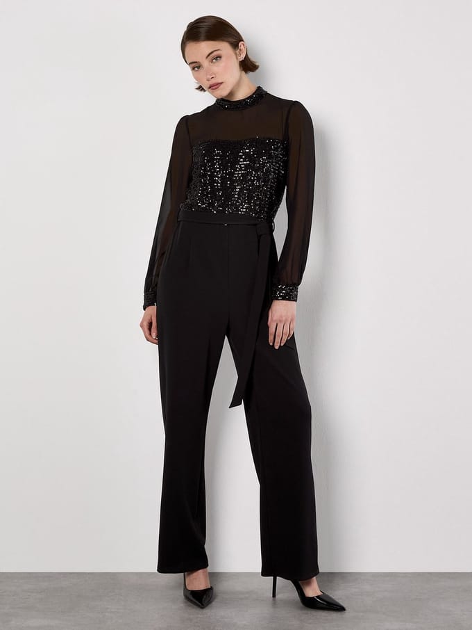 Jumpsuit met pailletten op het lijfje