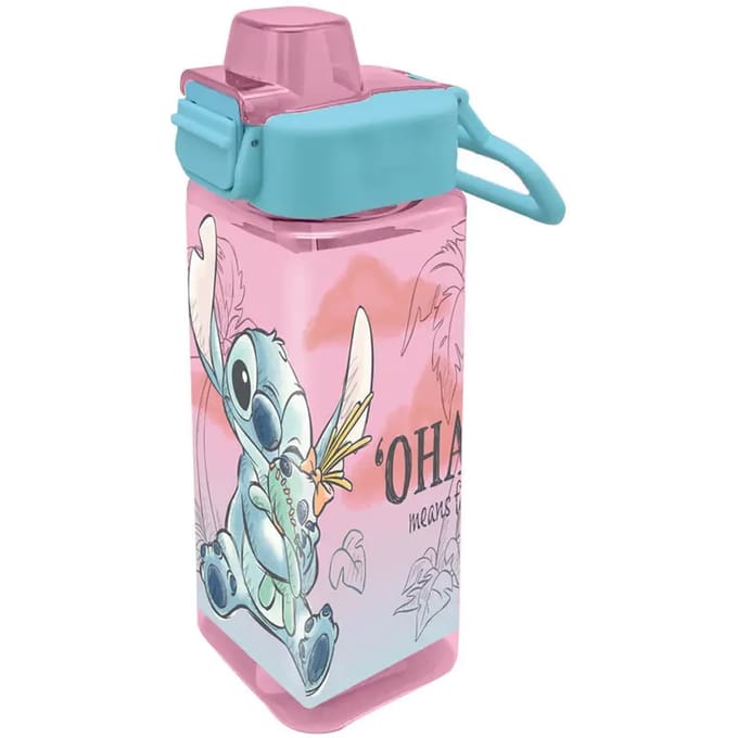 Disney Lilo & Stitch Drinkfles - Bidon - Vierkant - Roze - 500 ml. - 7 x 7 x 22 CM - Schoolbeker